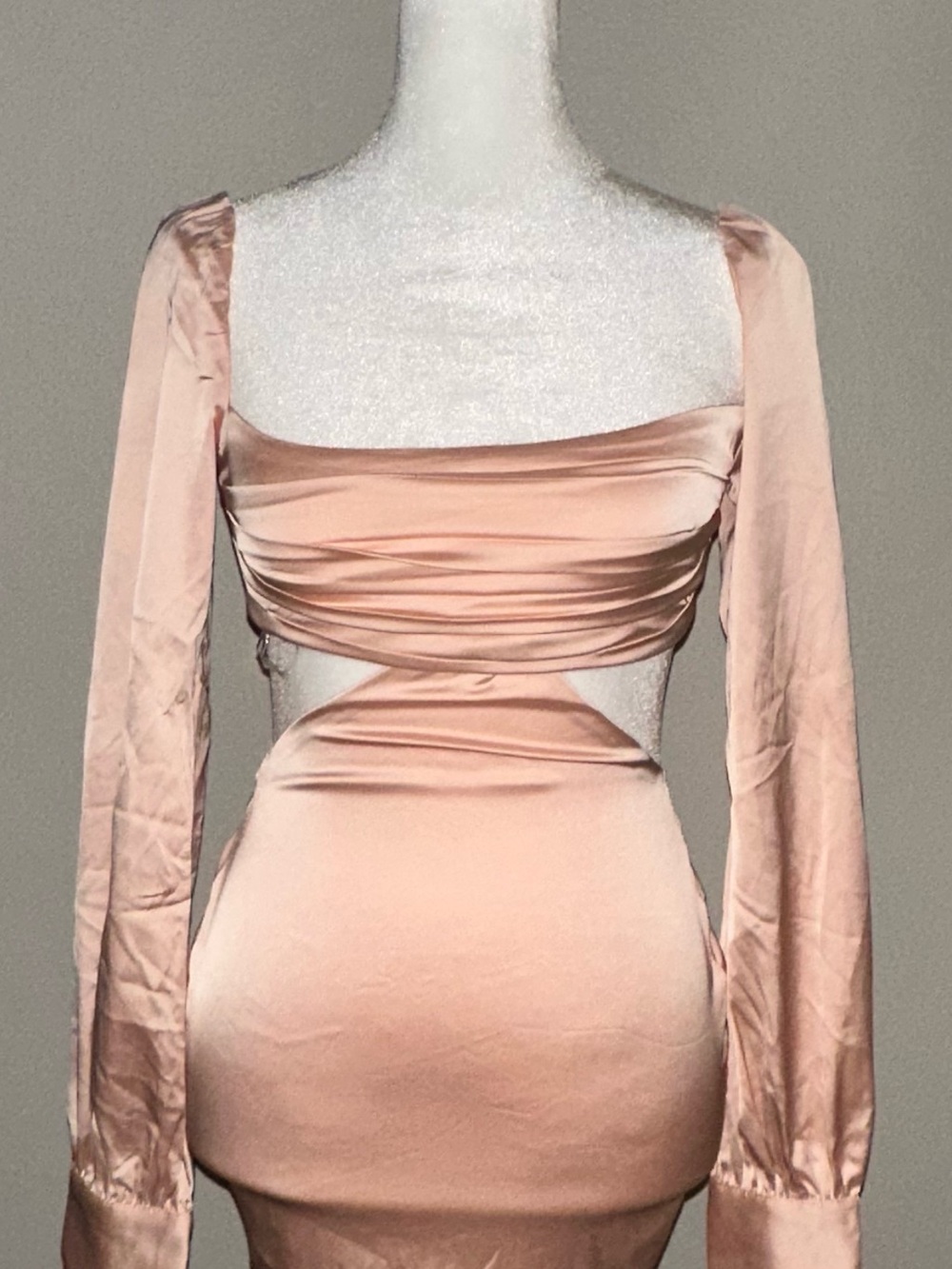 Oh Polly Satin Dusty Rose Long Sleeve Cutout Bodycon Dress